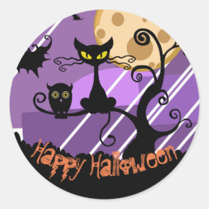 Happy Halloween Black Cat, Bats, Owl Sticker Sheet