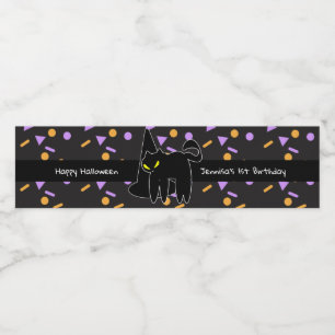 Happy Halloween Black Cat Birthday Water Bottle Label