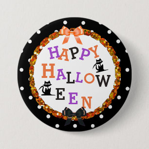 Happy Halloween Black Cat Buttons