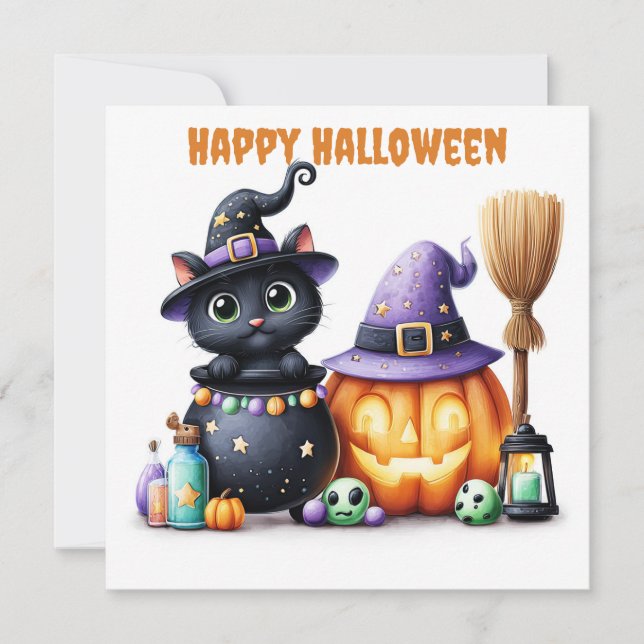 Happy Halloween Black Cat Card (Front)