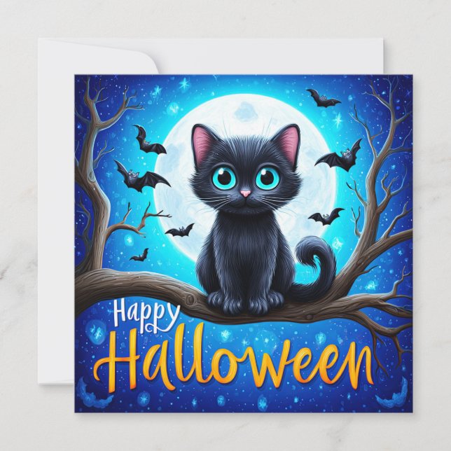 Happy Halloween Black Cat Card (Front)