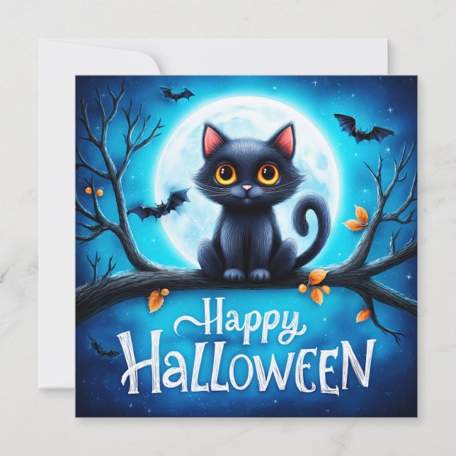 Happy Halloween Black Cat Card (Front)