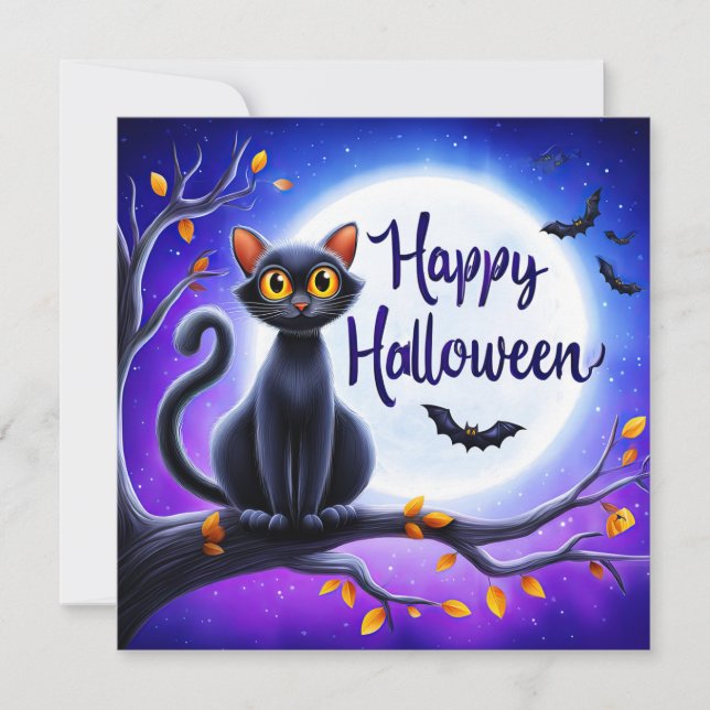 Happy Halloween Black Cat Card (Front)