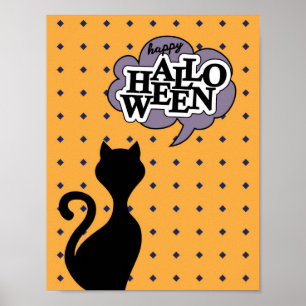 Happy halloween black cat cartoon poster