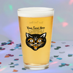 Happy Halloween black Cat Face Glass