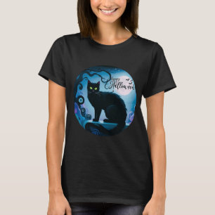 Happy Halloween Black Cat Full Moon Halloween T-Shirt