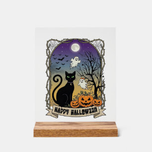Happy Halloween Black Cat Ghosts Pumpkins_1 Acrylic Sign