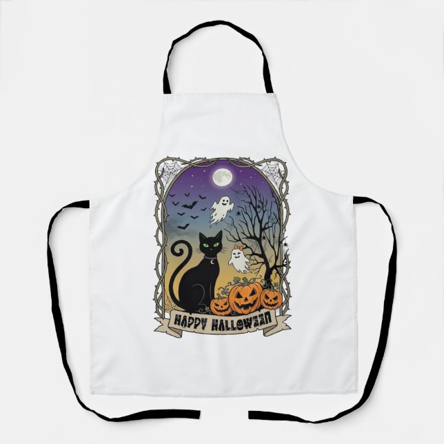 Happy Halloween Black Cat Ghosts Pumpkins_1 Apron (Front)