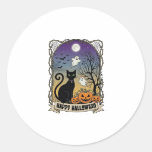 Happy Halloween Black Cat Ghosts Pumpkins_1 Classic Round Sticker