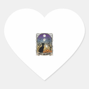 Happy Halloween Black Cat Ghosts Pumpkins_1 Heart Sticker