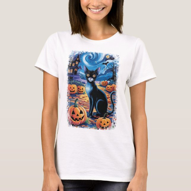 Happy Halloween Black Cat Halloween Costume Women T-Shirt (Front)