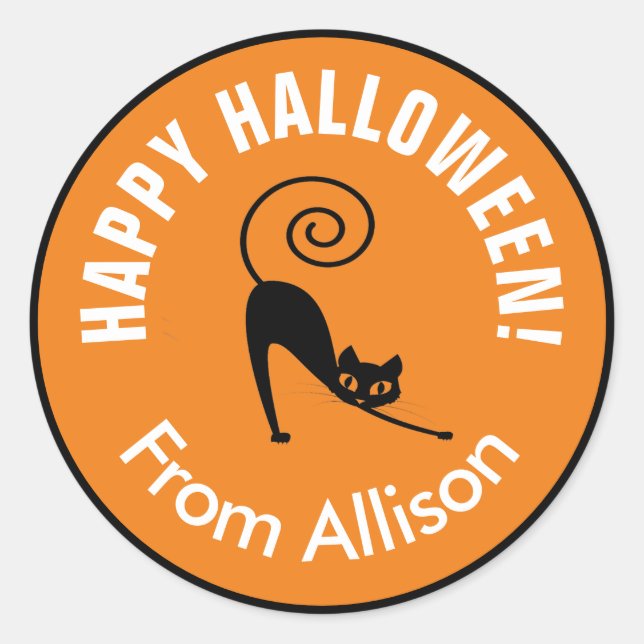 Happy Halloween Black Cat ID686 Classic Round Sticker (Front)