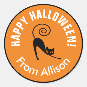 Happy Halloween Black Cat ID686 Classic Round Sticker