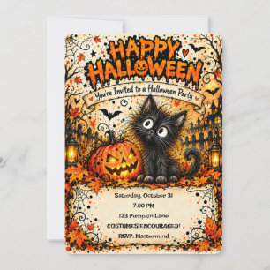 🎃🐈⬛ Happy Halloween Black Cat Invitation 👻✨