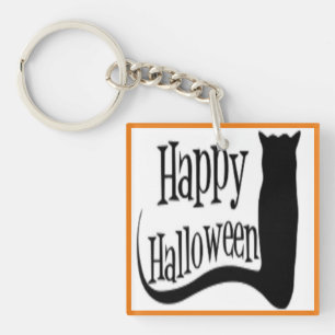 "HAPPY HALLOWEEN" BLACK CAT KEY RING