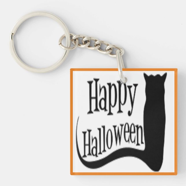 "HAPPY HALLOWEEN" BLACK CAT KEY RING (Front)