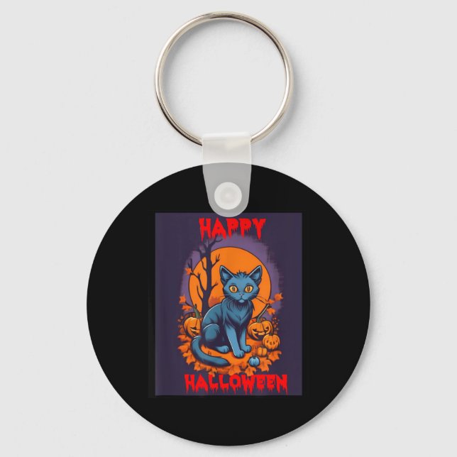 Happy Halloween Black Cat Key Ring (Front)