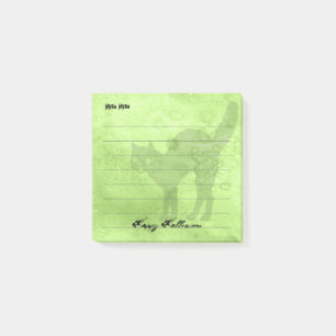 Happy Halloween Black Cat  Lime-Green Grunge Post-it Notes