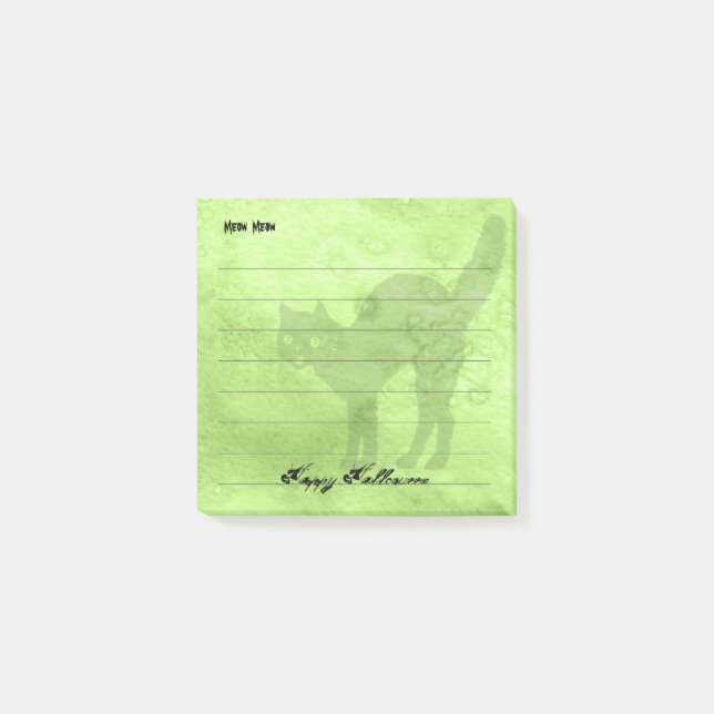 Happy Halloween Black Cat  Lime-Green Grunge Post-it Notes (Front)
