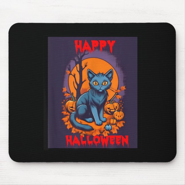 Happy Halloween Black Cat Mouse Mat (Front)
