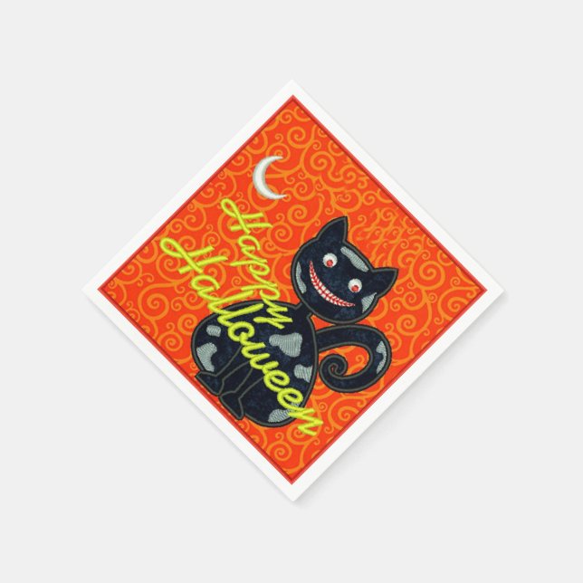 "Happy Halloween" Black Cat Napkin (Corner)