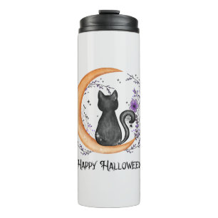 Happy Halloween – Black Cat on Crescent Moon Thermal Tumbler
