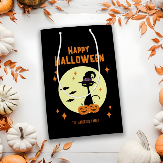 Happy Halloween Black Cat Personalised Medium Gift Bag (Creator Uploaded)