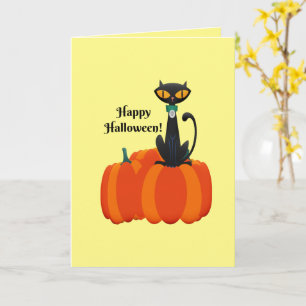 Happy Halloween, black cat/pumpkin, Card