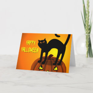 Happy Halloween Black Cat Pumpkin Card