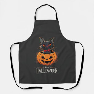 Happy Halloween Black Cat Pumpkin Design_1 Apron