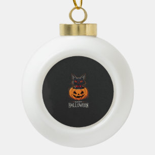 Happy Halloween Black Cat Pumpkin Design_1 Ceramic Ball Christmas Ornament