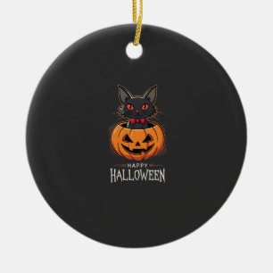 Happy Halloween Black Cat Pumpkin Design_1 Ceramic Tree Decoration