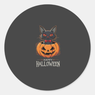 Happy Halloween Black Cat Pumpkin Design_1 Classic Round Sticker