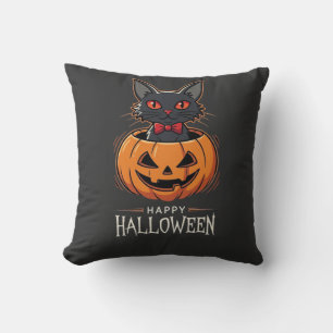Happy Halloween Black Cat Pumpkin Design_1 Cushion