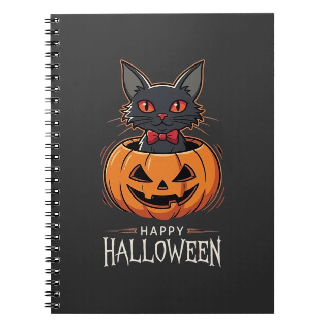 Happy Halloween Black Cat Pumpkin Design_1 Notebook (Front)
