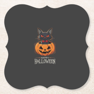 Happy Halloween Black Cat Pumpkin Design_1 Paper Coaster