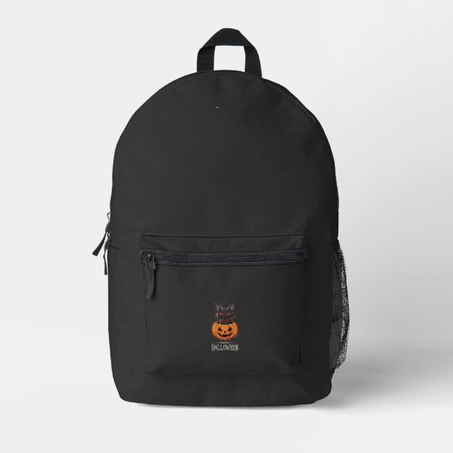 Happy Halloween Black Cat Pumpkin Design_1 Printed Backpack (Front)