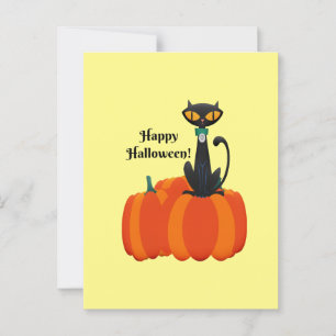 Happy Halloween, black cat/pumpkin, Postcard