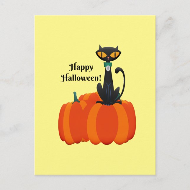 Happy Halloween, black cat/pumpkin, Postcard (Front)