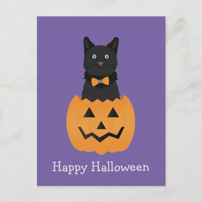 Happy Halloween Black Cat Pumpkin Postcard (Front)