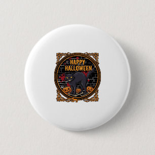 Happy Halloween Black Cat Pumpkins Bones_1 6 Cm Round Badge