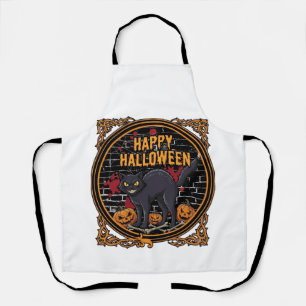 Happy Halloween Black Cat Pumpkins Bones_1 Apron