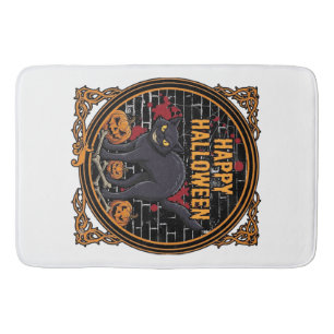 Happy Halloween Black Cat Pumpkins Bones_1 Bath Mat
