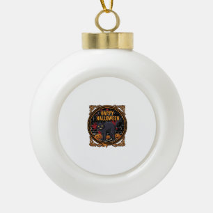 Happy Halloween Black Cat Pumpkins Bones_1 Ceramic Ball Christmas Ornament