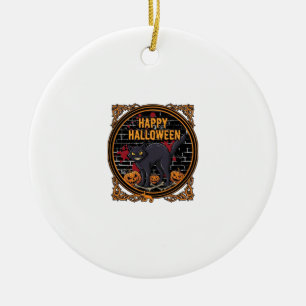 Happy Halloween Black Cat Pumpkins Bones_1 Ceramic Tree Decoration