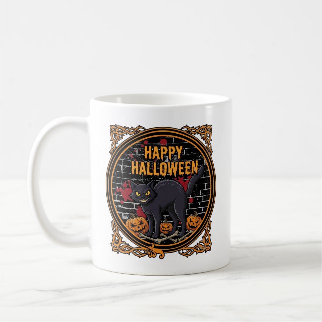 Happy Halloween Black Cat Pumpkins Bones_1 Coffee Mug (Left)