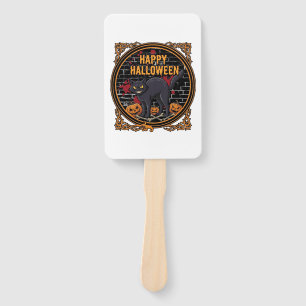 Happy Halloween Black Cat Pumpkins Bones_1 Hand Fan