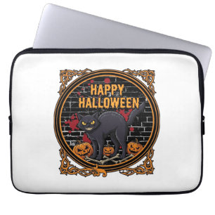 Happy Halloween Black Cat Pumpkins Bones_1 Laptop Sleeve