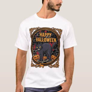 Happy Halloween Black Cat Pumpkins Bones_1 T-Shirt
