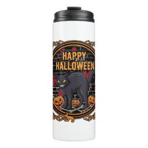 Happy Halloween Black Cat Pumpkins Bones_1 Thermal Tumbler
